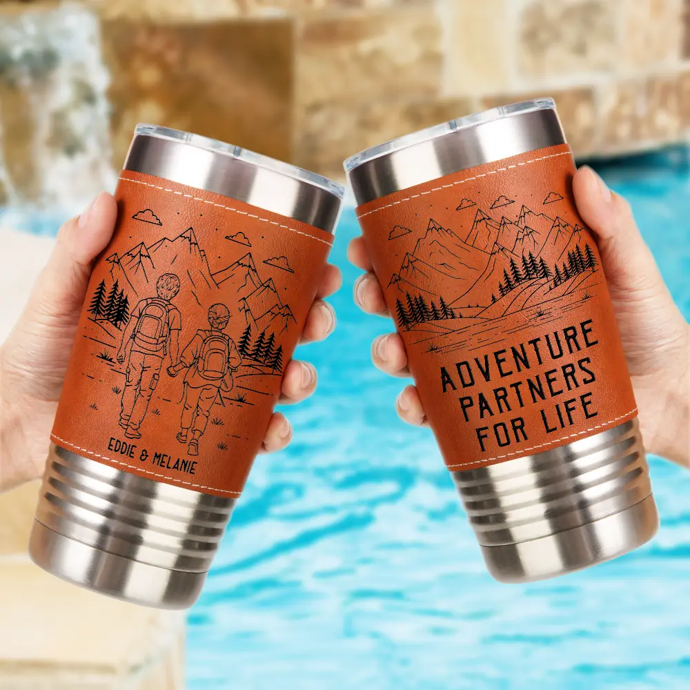Adventure Partners For Life - Personalized Leather Tumbler - Image 2
