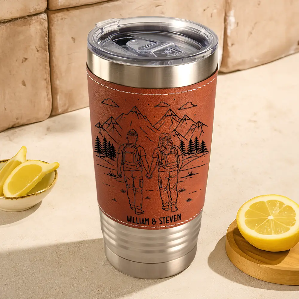 Adventure Partners For Life - Personalized Leather Tumbler - Image 3