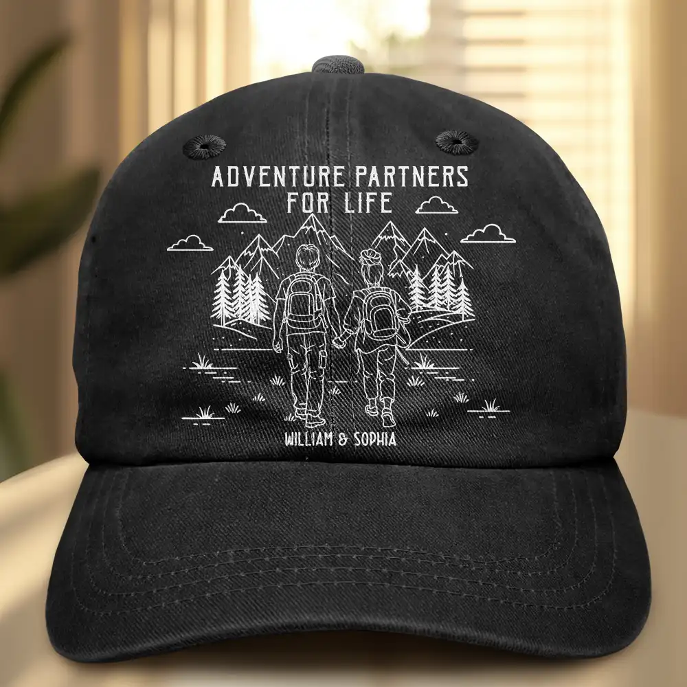 Adventure Partners For Life - Personalized Vintage Washed Denim Cap