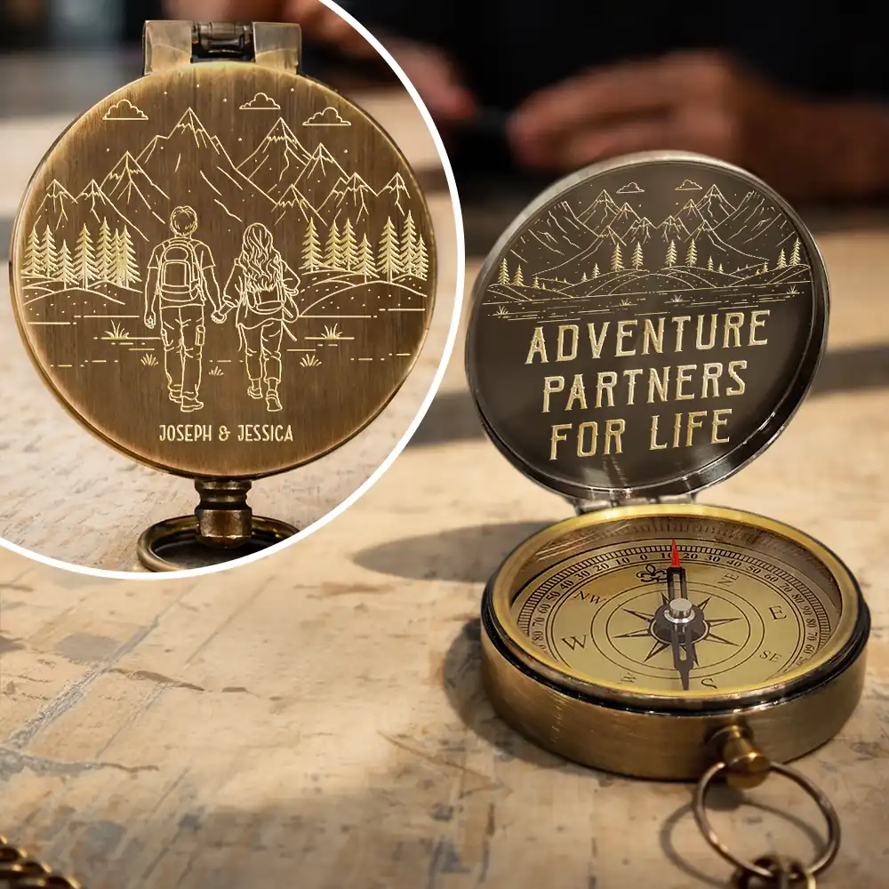 Adventure Partners For Life Sketch - Personalized Engraved Brass Compass