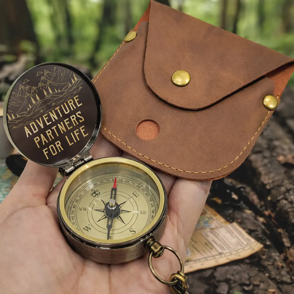 Adventure Partners For Life Sketch - Personalized Engraved Brass Compass - Image 2