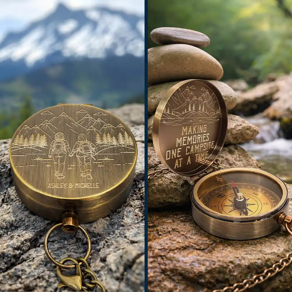 Adventure Partners For Life Sketch - Personalized Engraved Brass Compass - Image 3