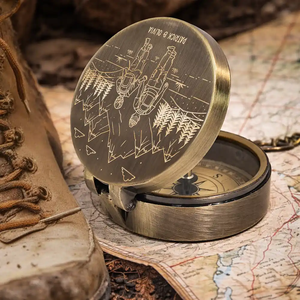 Adventure Partners For Life Sketch - Personalized Engraved Brass Compass - Image 5