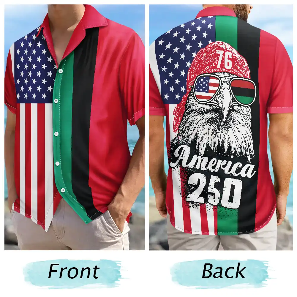 Afro American Flag 1776 Eagle America 250th - Hawaiian Shirt - Image 5
