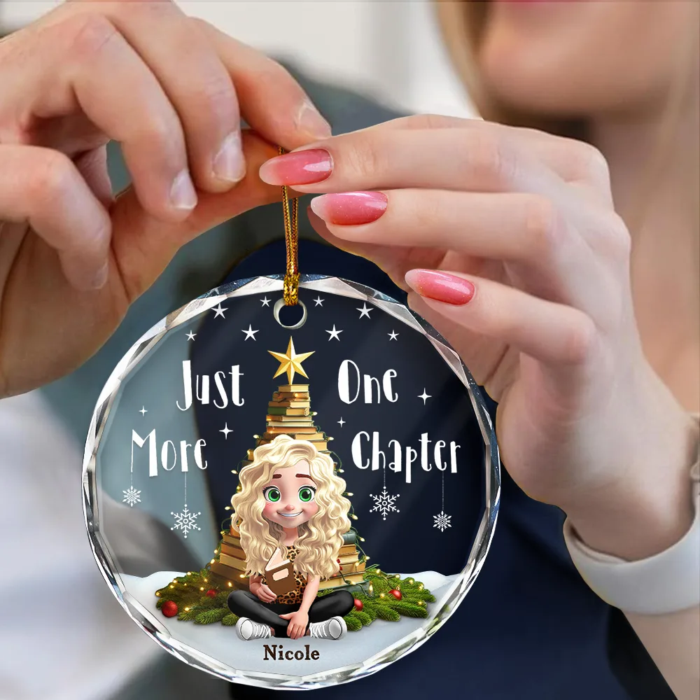 All Booked For Christmas - Personalized Circle Glass Ornament - Image 4