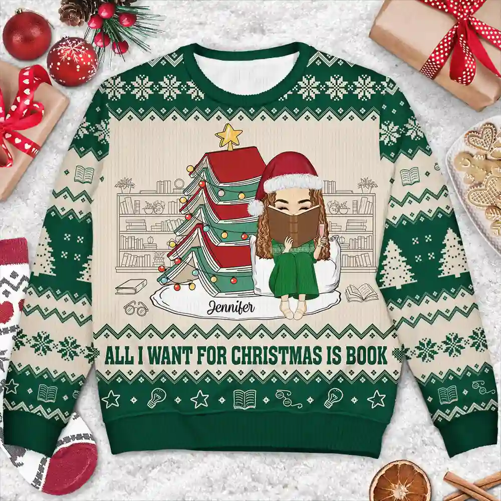 All Booked For Christmas - Personalized Unisex Ugly Sweater - Image 3