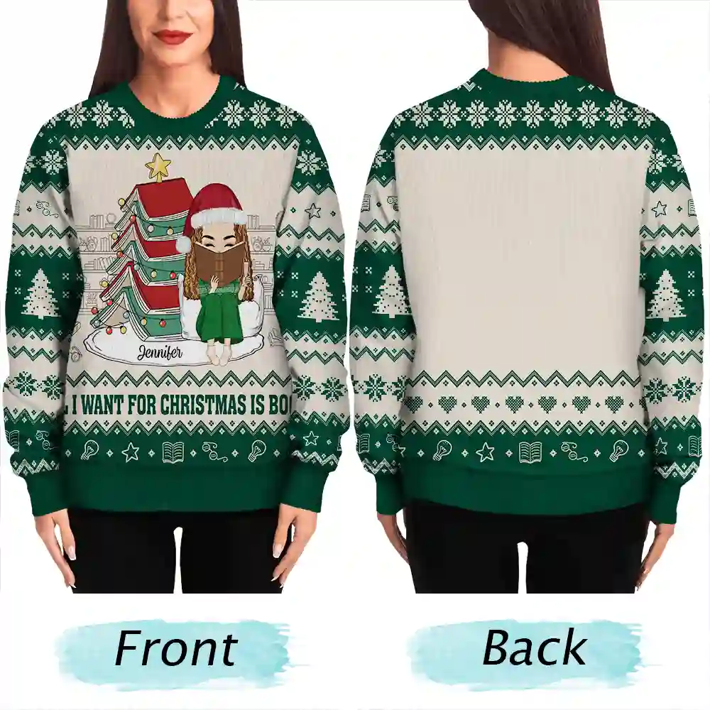 All Booked For Christmas - Personalized Unisex Ugly Sweater - Image 5