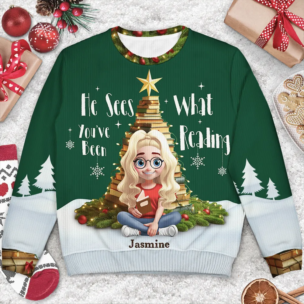 All Booked For Christmas - Personalized Unisex Ugly Sweater - Image 3