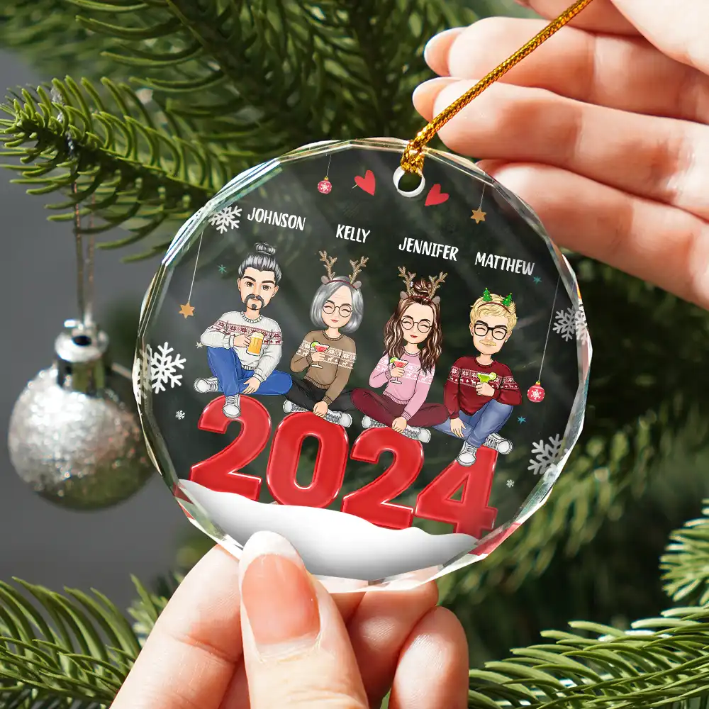 All Family With Dog Cat - Personalized Circle Glass Ornament - Image 2
