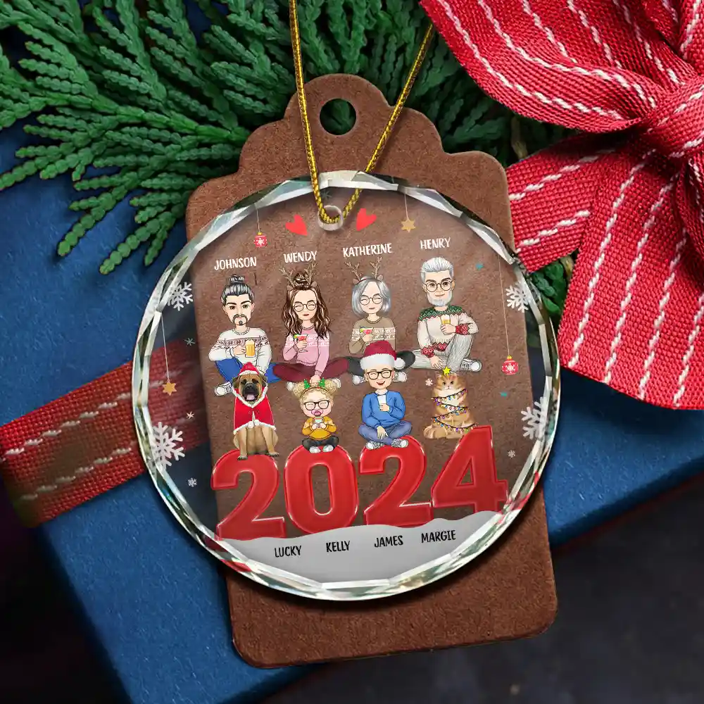 All Family With Dog Cat - Personalized Circle Glass Ornament - Image 5