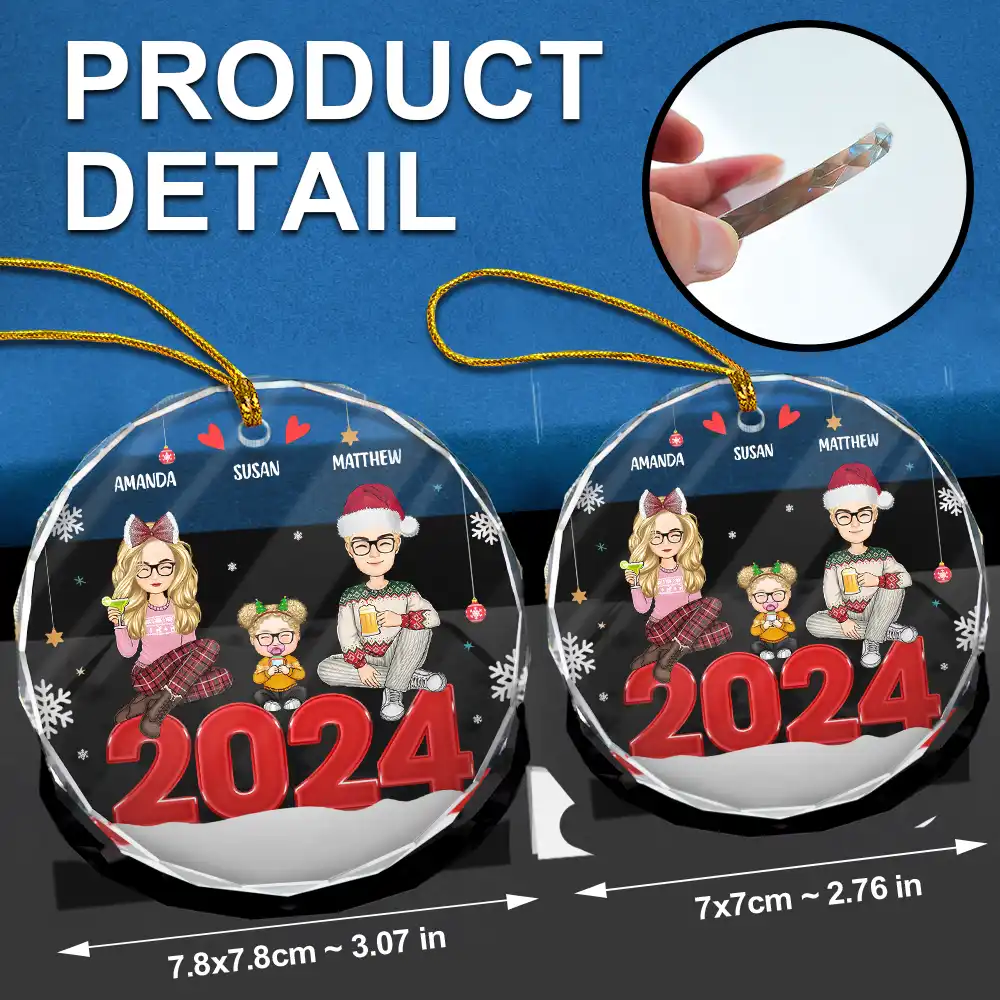 All Family With Dog Cat - Personalized Circle Glass Ornament - Image 6