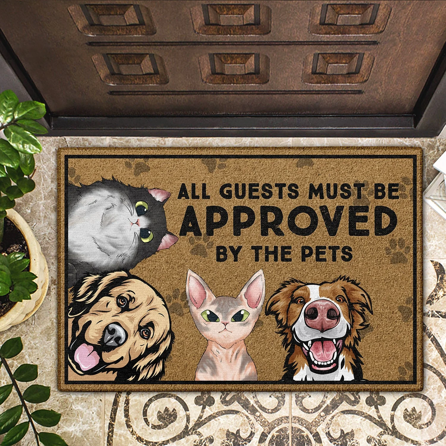 All Guests Must Be Approved By The Pets - Home Decor, Birthday, Housewarming Gift For Dog Lovers & Cat Lovers - Personalized Custom Doormat - Image 2