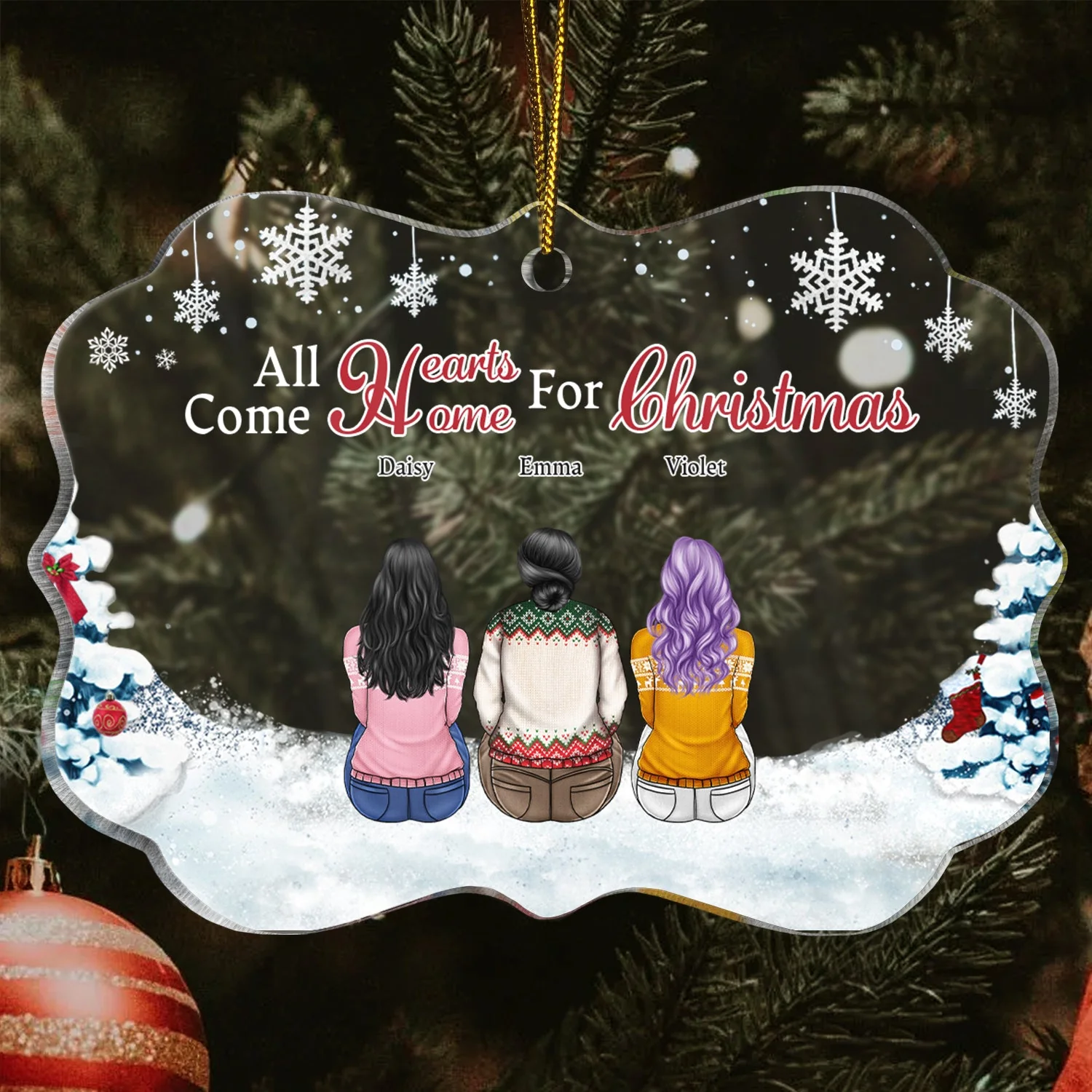 All Hearts Come Home For Christmas - Christmas, Gift For Family - Personalized Medallion Acrylic Ornament - Image 3