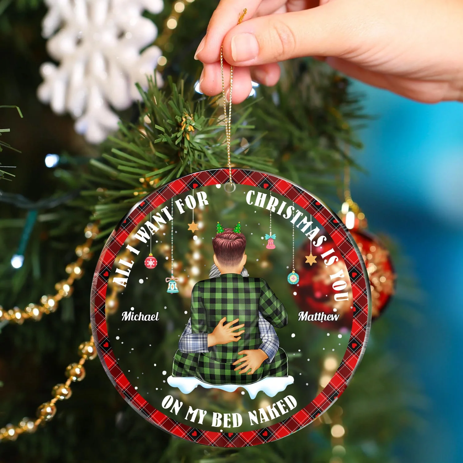 All I Want For Christmas - Christmas Gift For Couples - Personalized Circle Acrylic Ornament - Image 4