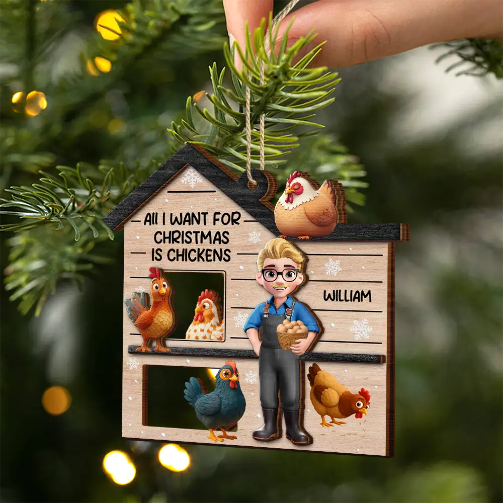All I Want For Christmas Is Chickens - Personalized 2-Layered Wooden Ornament - Image 2