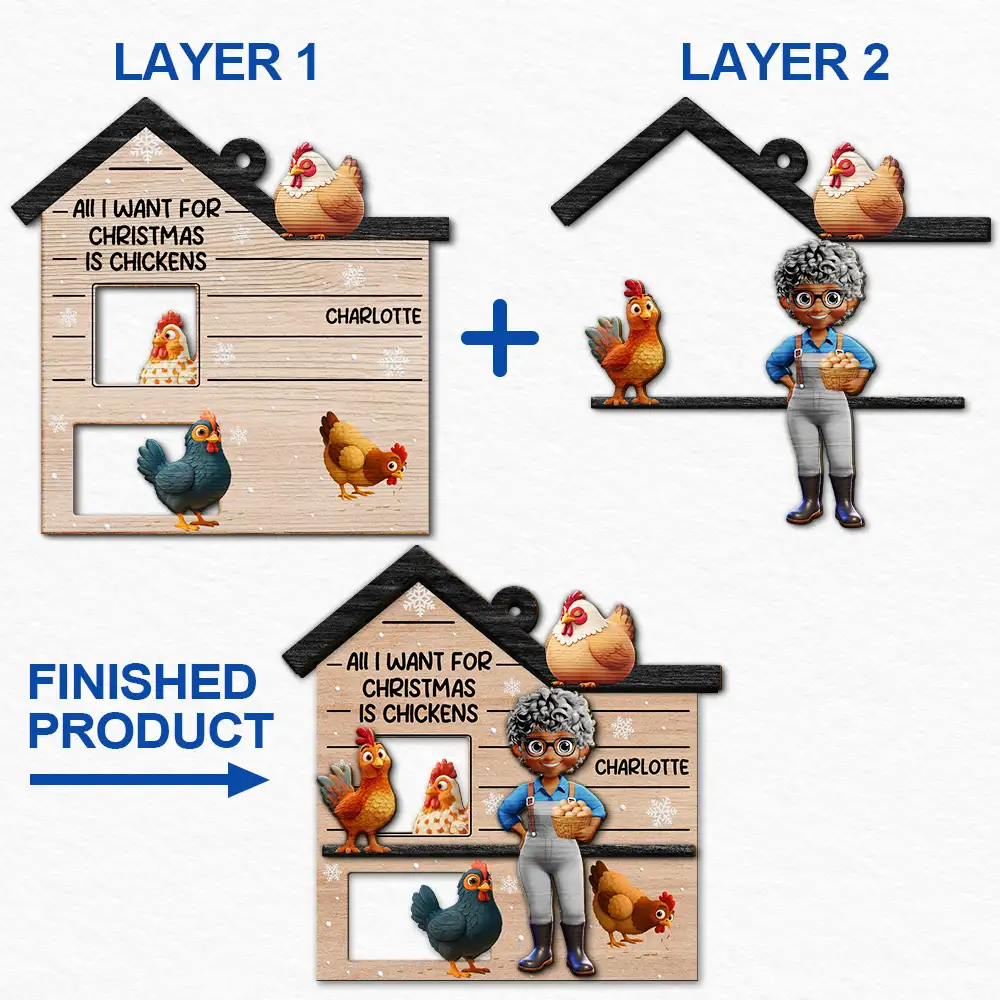 All I Want For Christmas Is Chickens - Personalized 2-Layered Wooden Ornament - Image 6