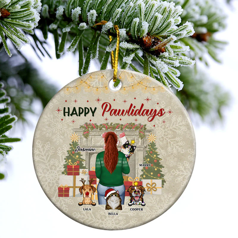 All I Want For Christmas Is My Fur Babies - Christmas Gift For Dog & Cat Lovers - Personalized Custom Circle Ceramic Ornament - Image 3