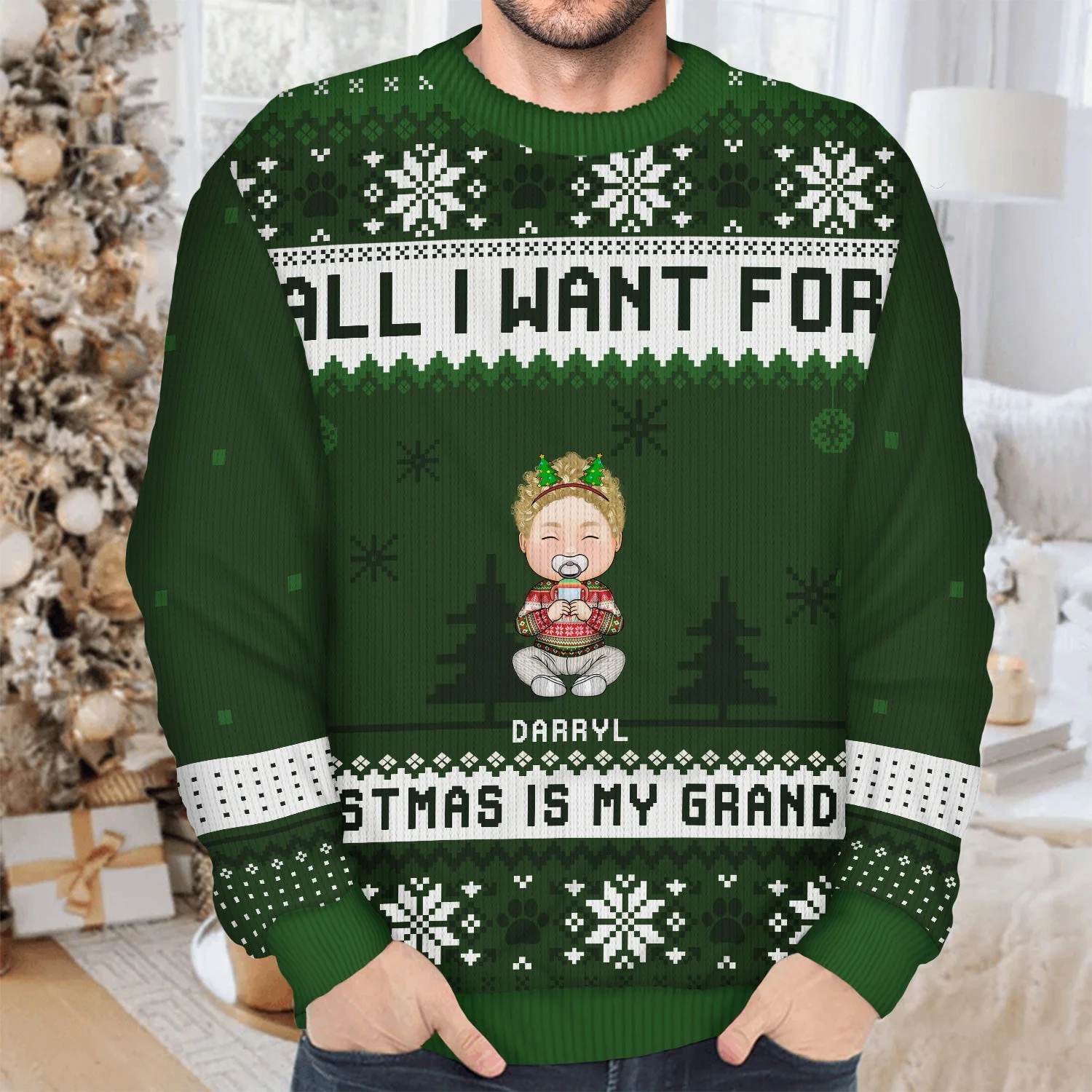 All I Want For Christmas Is My Grandkids - Christmas Gift For Grandma, Grandpa, Grandmother, Grandfather - Personalized Unisex Ugly Sweater - Image 4