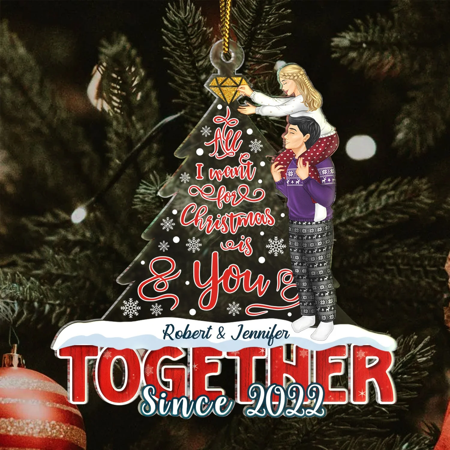 All I Want For Christmas Is You - Gift For Couples - Personalized Cutout Acrylic Ornament - Image 3