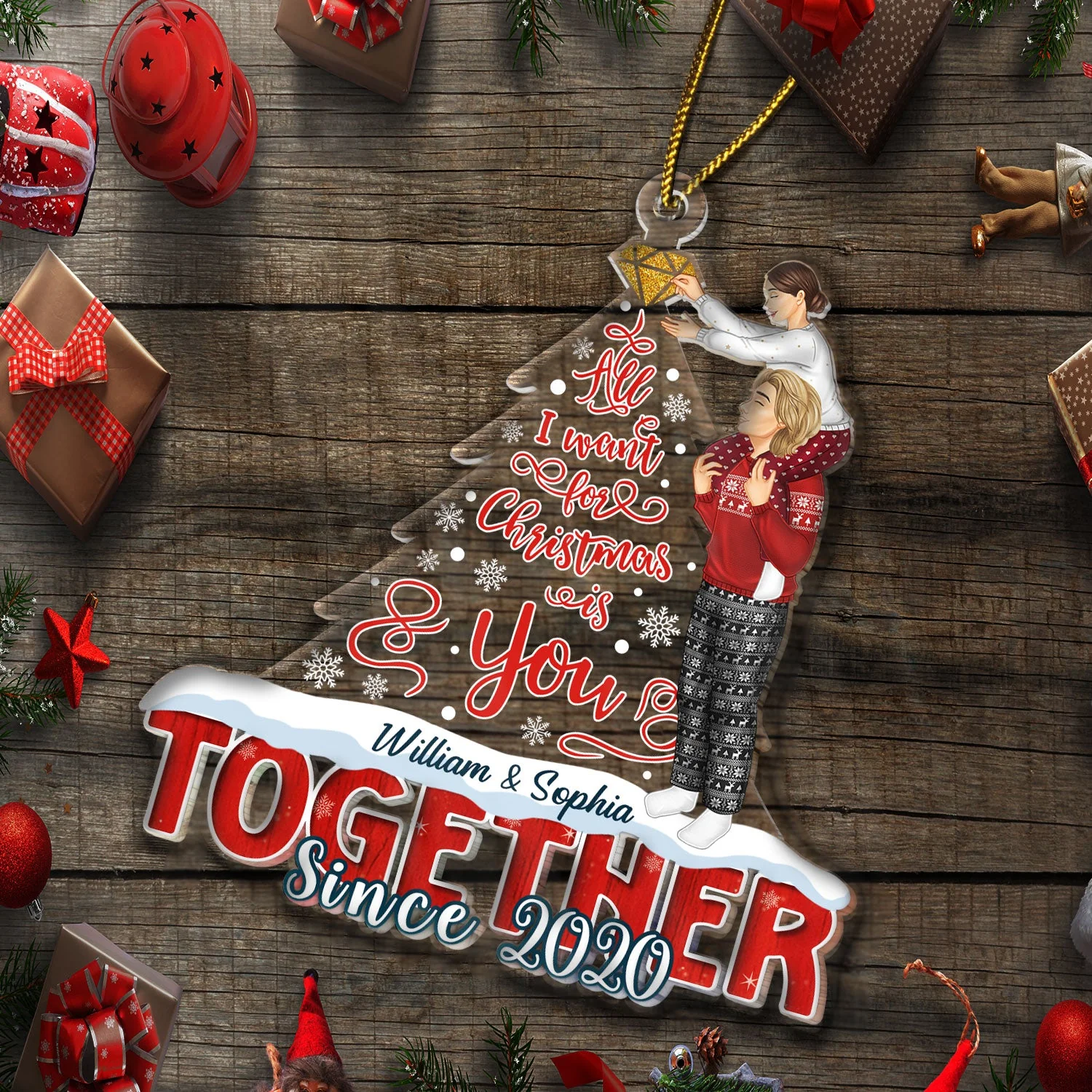 All I Want For Christmas Is You - Gift For Couples - Personalized Cutout Acrylic Ornament - Image 6