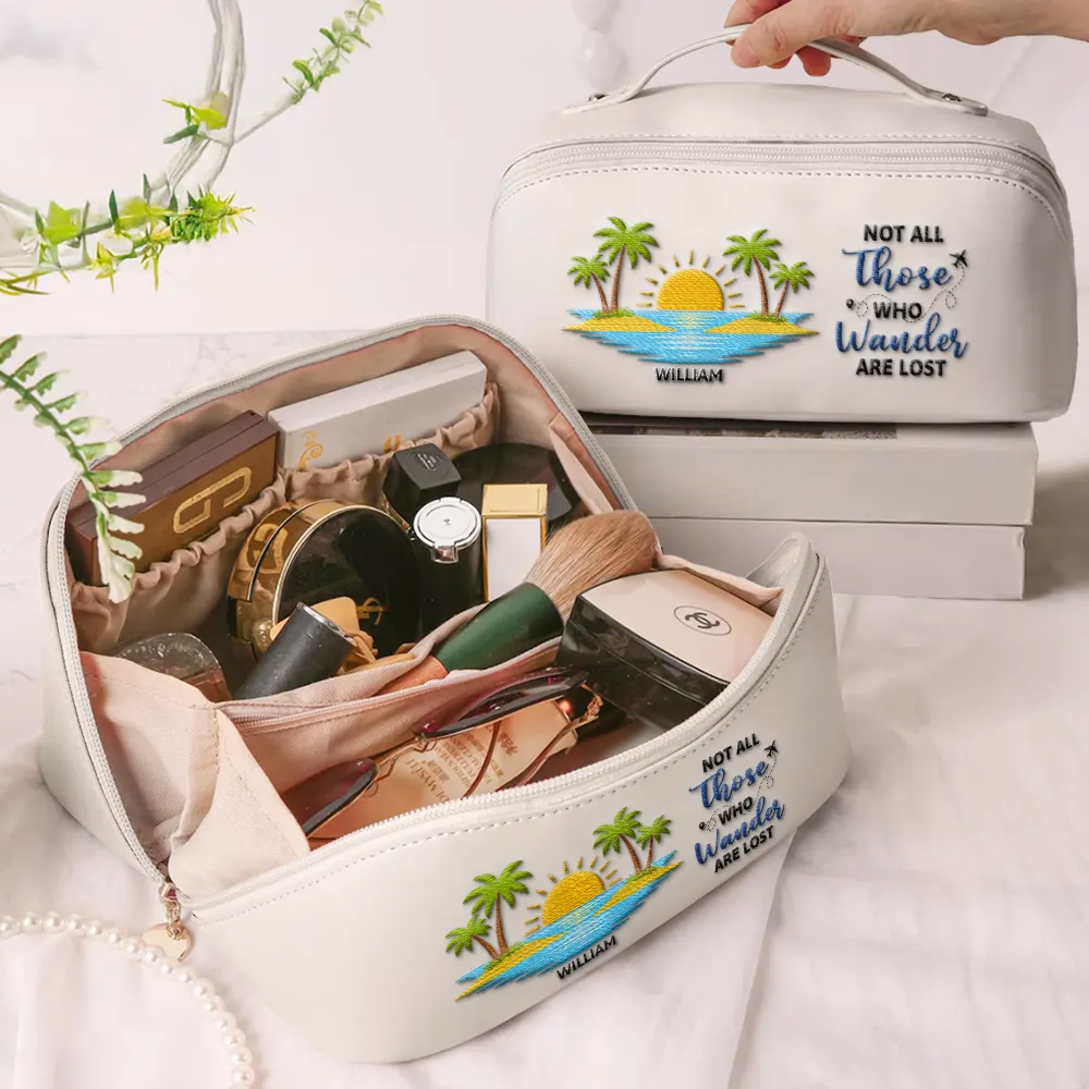 All My Cruise Crap - Personalized Embroidered Leather Makeup Bag - Image 2