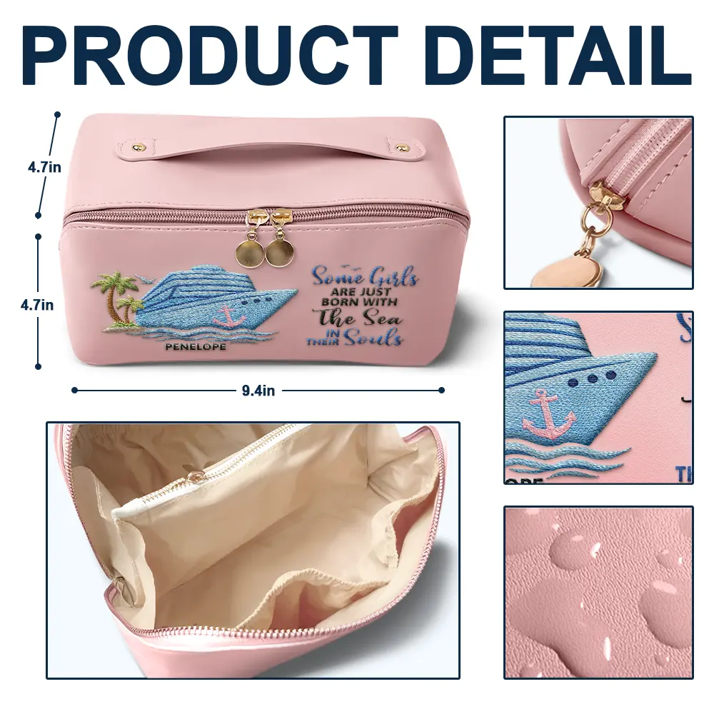 All My Cruise Crap - Personalized Embroidered Leather Makeup Bag - Image 4