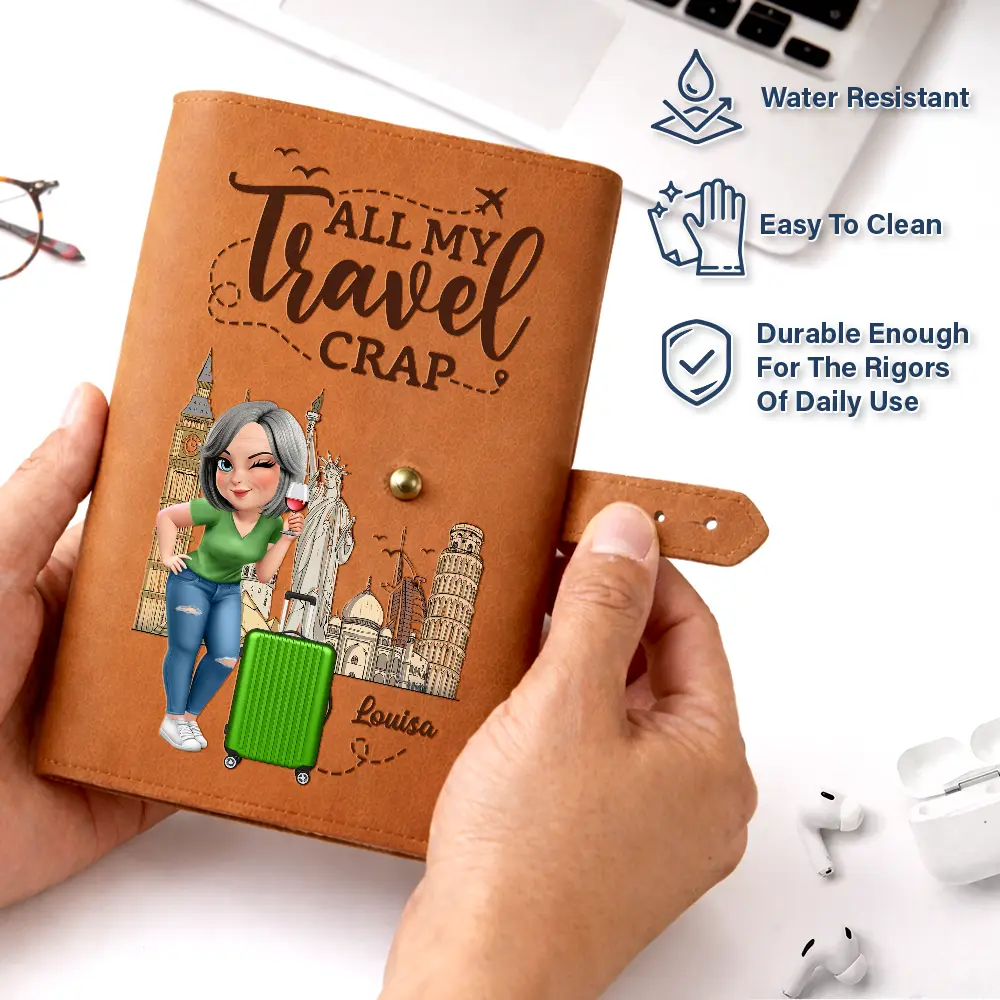 All My Travel Crap 3D Effect Woman Man - Personalized Leather Cable Bag - Image 6