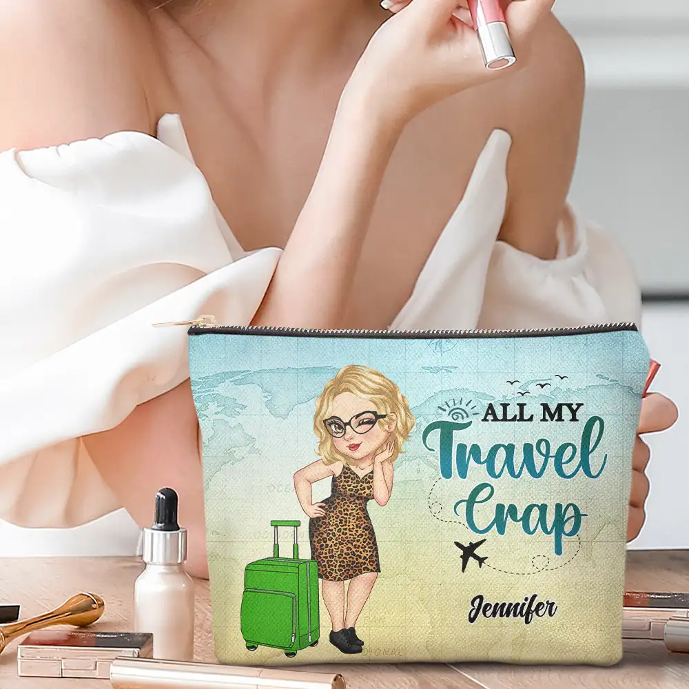 All My Travel Crap Cartoon Woman - Personalized Cosmetic Bag - Image 2