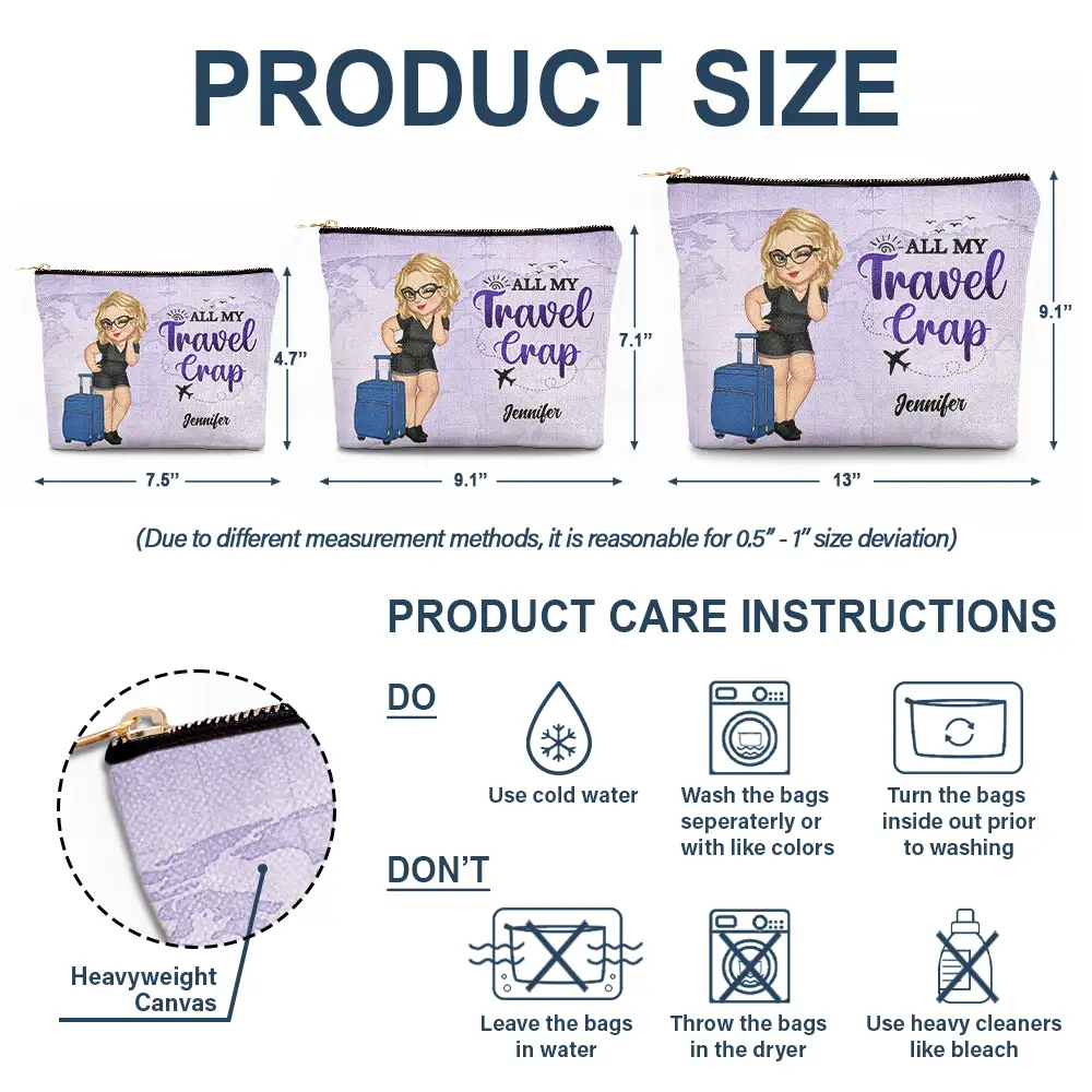All My Travel Crap Cartoon Woman - Personalized Cosmetic Bag - Image 6