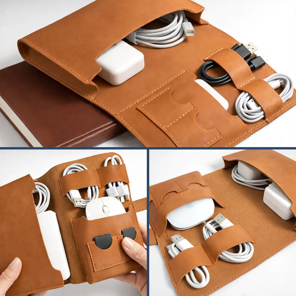 All My Travel Crap - Personalized Leather Cable Bag - Image 5