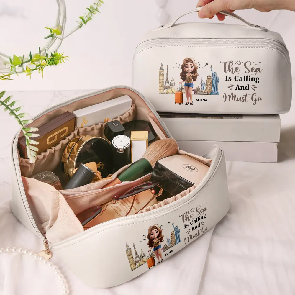 All My Travel Crap - Personalized Leather Makeup Bag - Image 2
