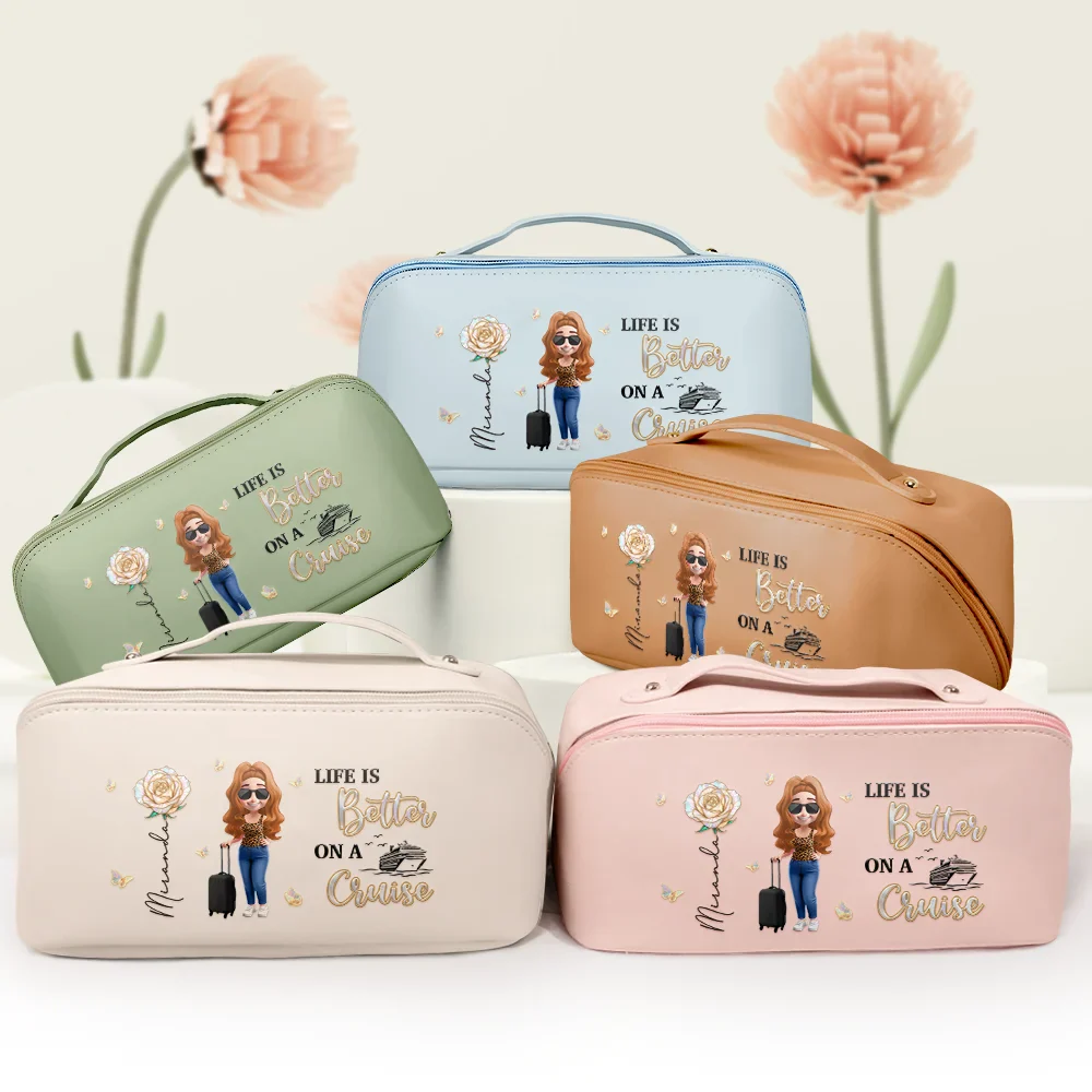 All My Travel Crap - Personalized Leather Makeup Bag - Image 3