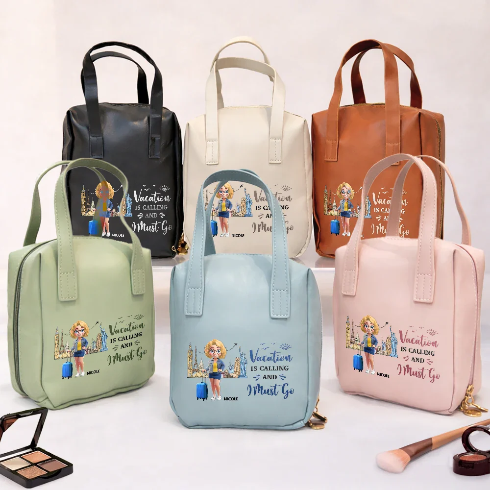 All My Travel Crap - Personalized Leather Makeup Bag With Handle - Image 2