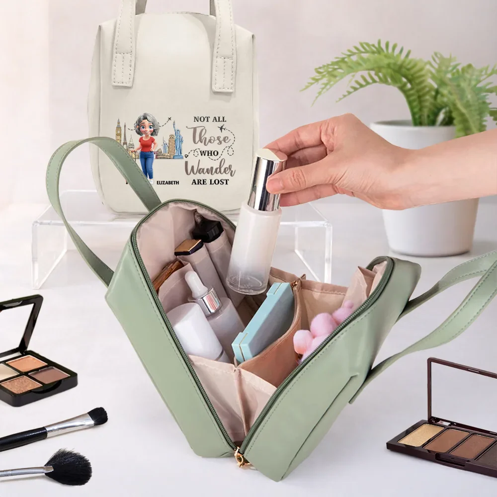 All My Travel Crap - Personalized Leather Makeup Bag With Handle - Image 3