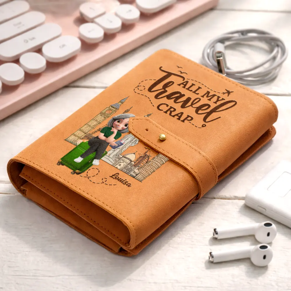 All My Travel Crap Woman Man - Personalized Leather Cable Bag - Image 2