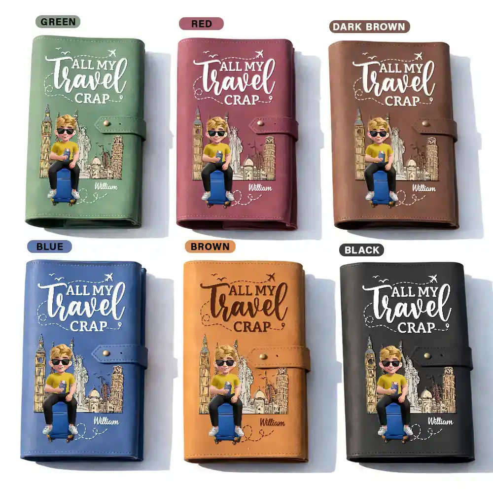 All My Travel Crap Woman Man - Personalized Leather Cable Bag - Image 3