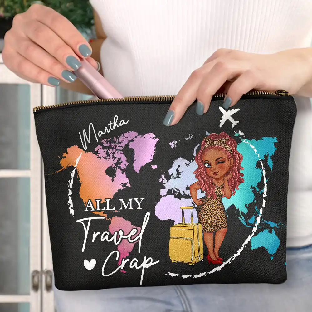 All My Travel Crap World Map - Personalized Cosmetic Bag - Image 3