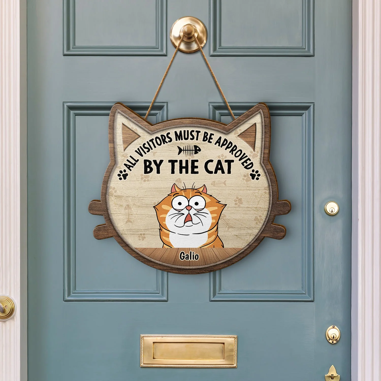 All Visitors Must Be Approved By - Gift For Cat Lovers - Personalized Custom Shaped Wood Sign - Image 3