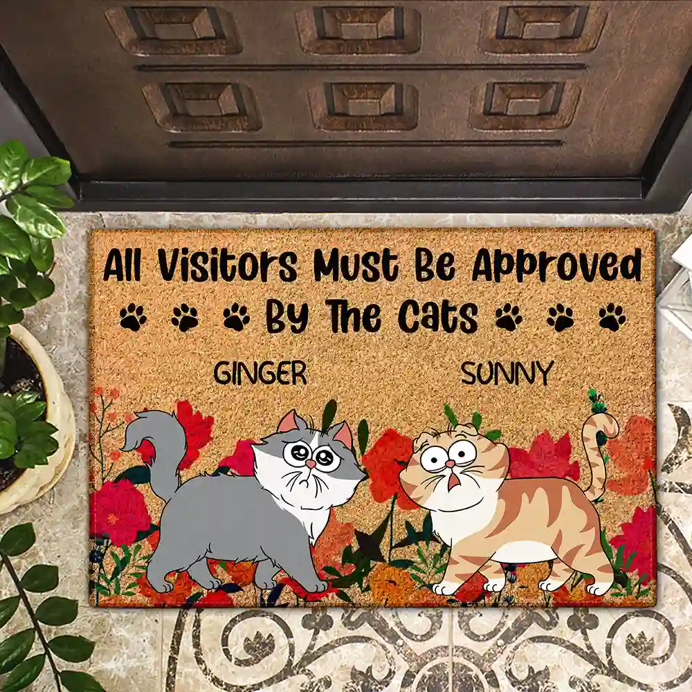 All Visitors Must Be Approved By The Cats Flower Garden - Personalized Doormat - Image 2