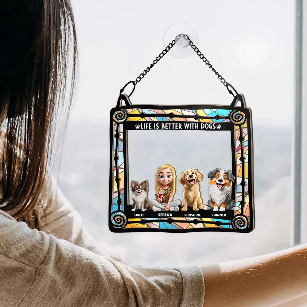 All You Need Is Love And Dog Lovers - Personalized Window Hanging Suncatcher Ornament - Image 4