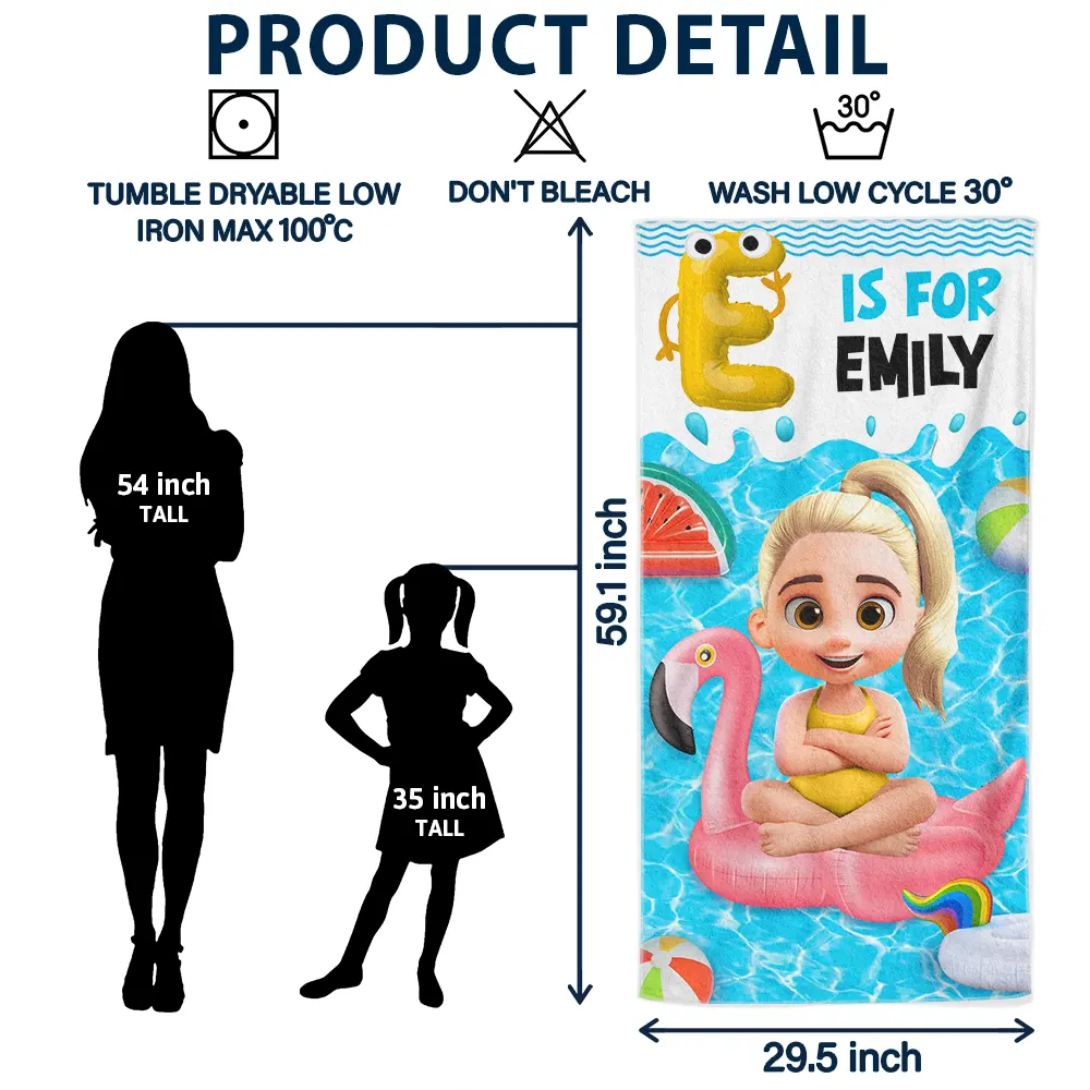 Alphabet Kid Baby On Swimming Pool Float - Personalized Beach Towel - Image 6