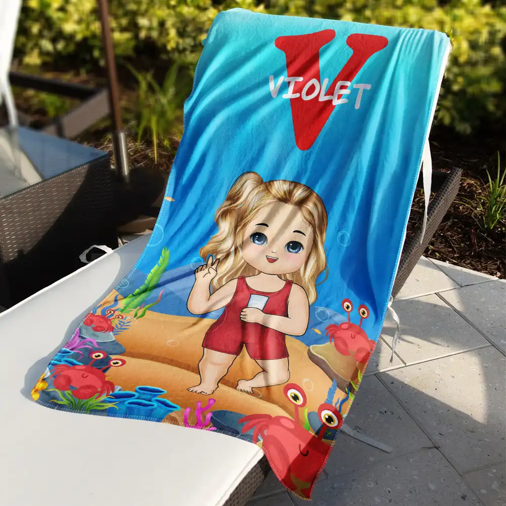 Alphabet Name Kid Summer Beach Pool - Personalized Beach Towel - Image 3