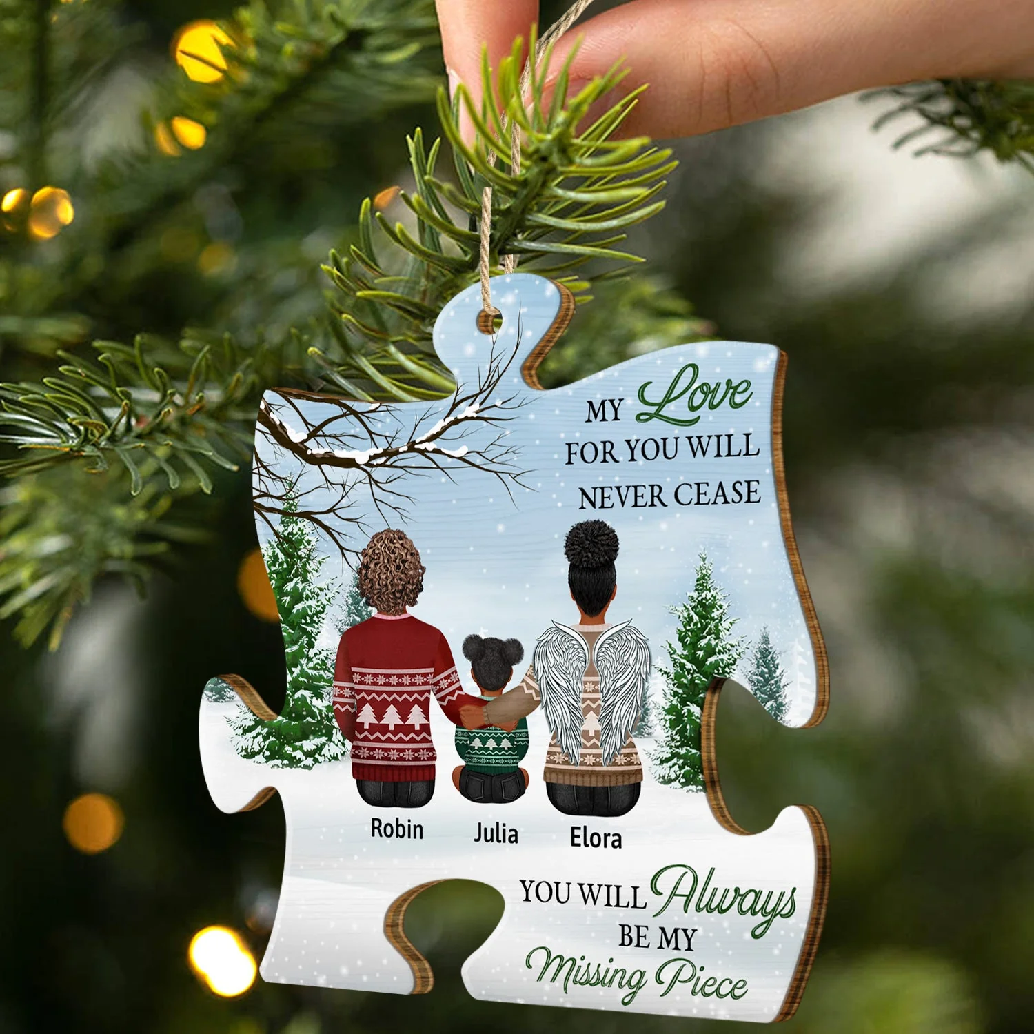 Always Be Our Missing Piece - Memorial, Christmas Gift For Family - Personalized Custom Shaped Wooden Ornament - Image 2