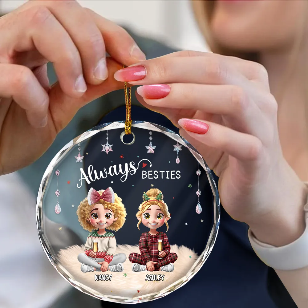 Always Besties 3D Effect - Personalized Circle Glass Ornament - Image 4