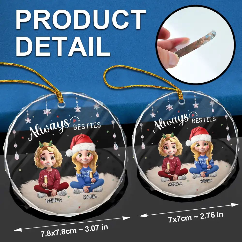 Always Besties 3D Effect - Personalized Circle Glass Ornament - Image 6