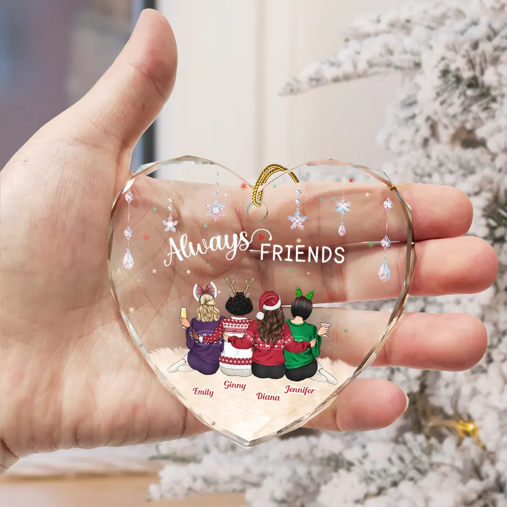 Always Besties Christmas - Personalized Heart Shaped Glass Ornament - Image 3