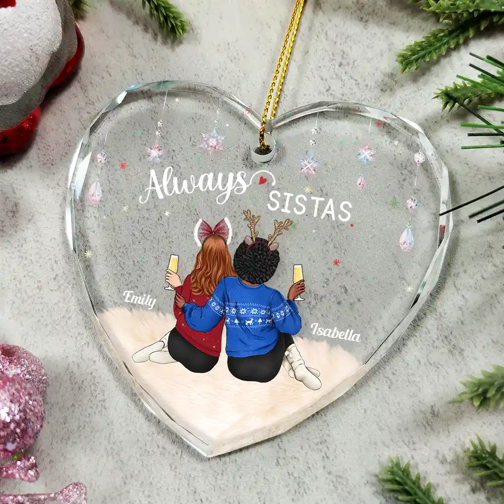 Always Besties Christmas - Personalized Heart Shaped Glass Ornament - Image 4