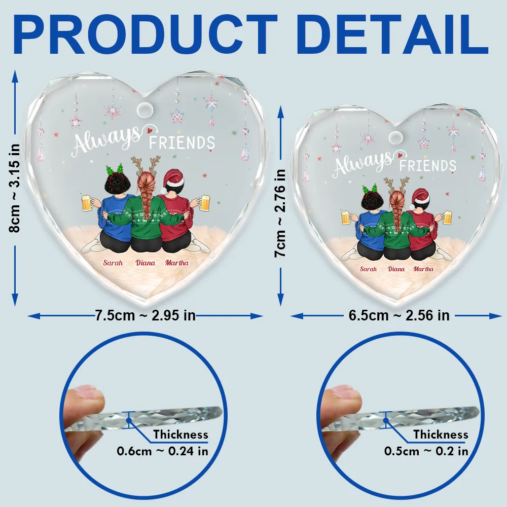 Always Besties Christmas - Personalized Heart Shaped Glass Ornament - Image 5
