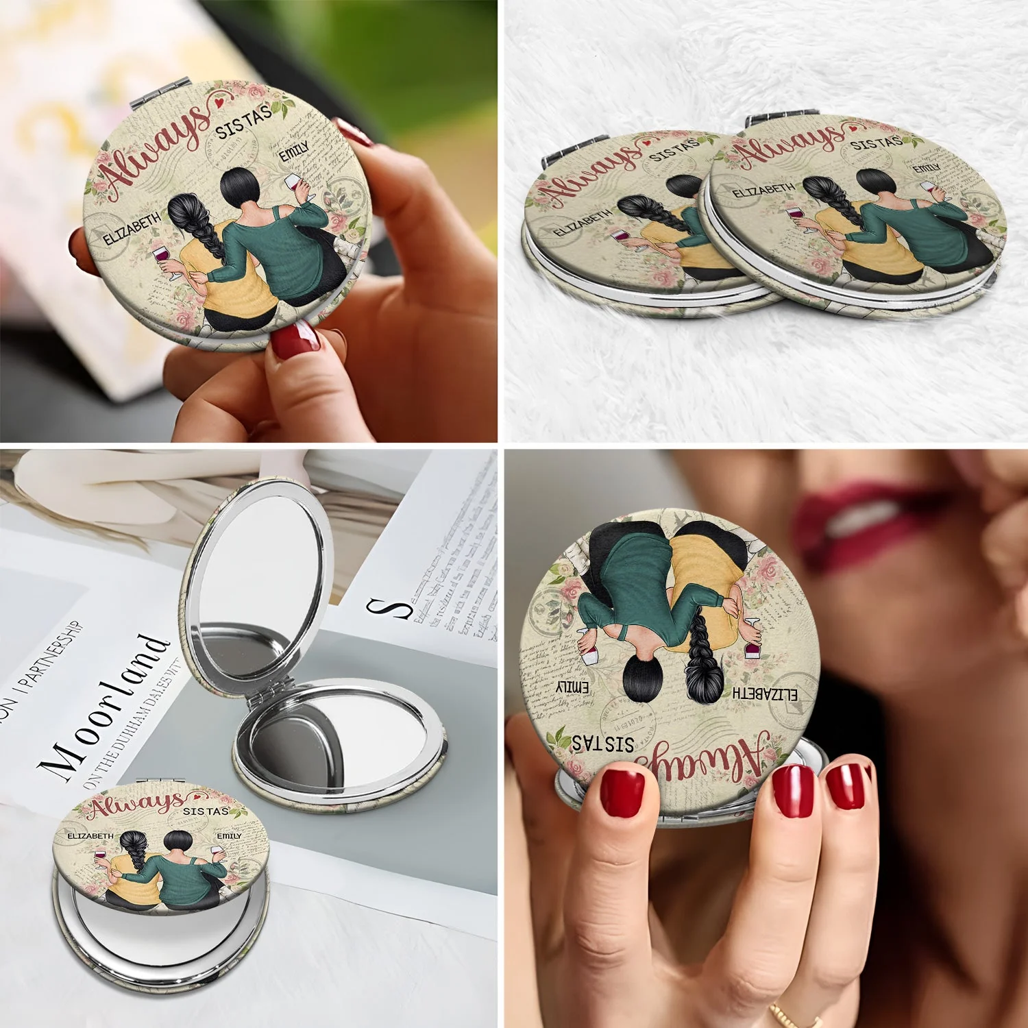 Always Besties - Gift For Best Friends, Besties - Personalized Circle Compact Mirror - Image 6