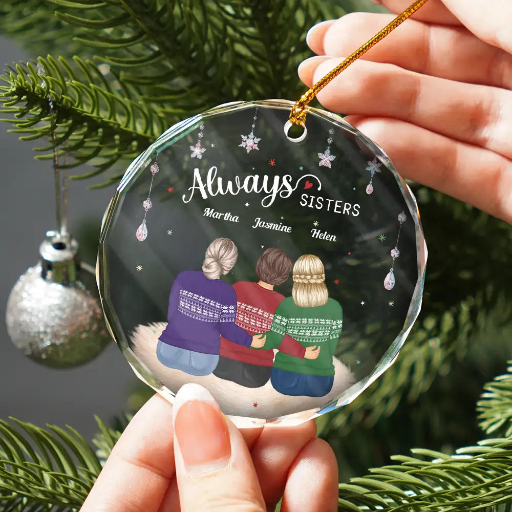 Always Besties Old Friends - Personalized Circle Glass Ornament - Image 2